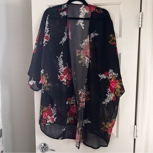 Black Floral Sheer Kimono